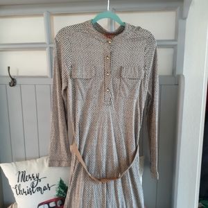 Tory Burch-Cream/Brown Belted Silk Dress,Large-EUC